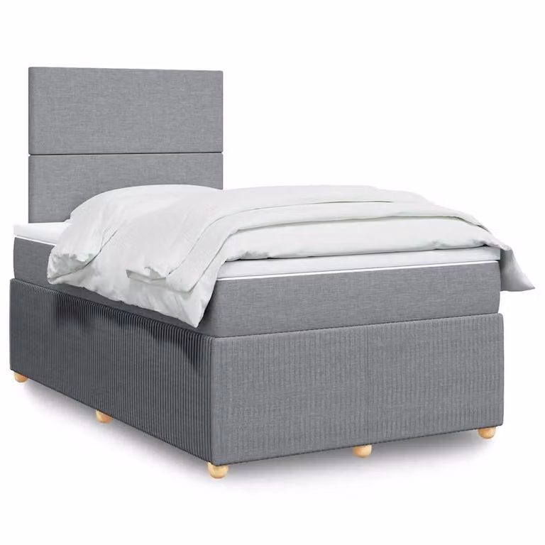 vidaXL Giroletto a Molle con Materasso Ibrido in Tessuto Grigio e Bianco L/P/H: 200 x 120 x 150,5 cm