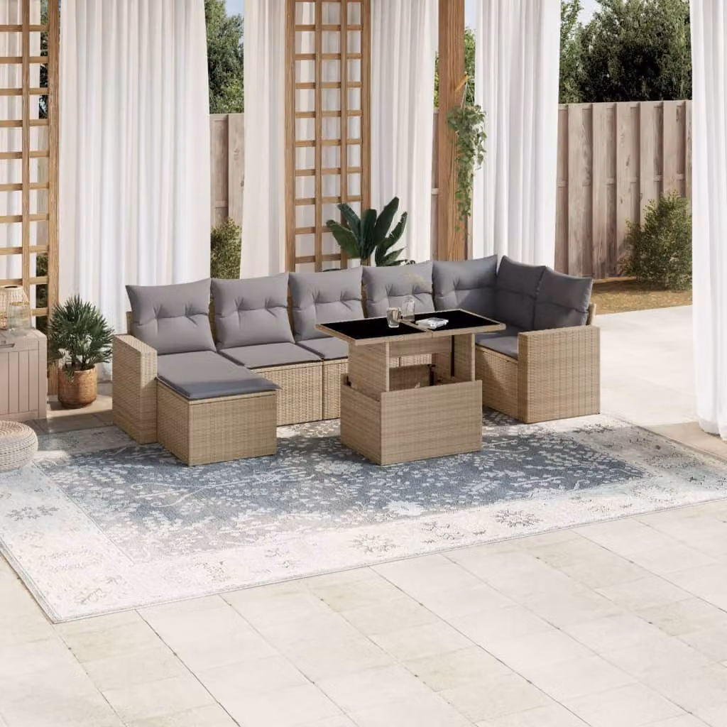Set Divano da Giardino 8 pz vidaXL in Polyrattan Beige con Cuscini e Tavolino da Esterno – 1