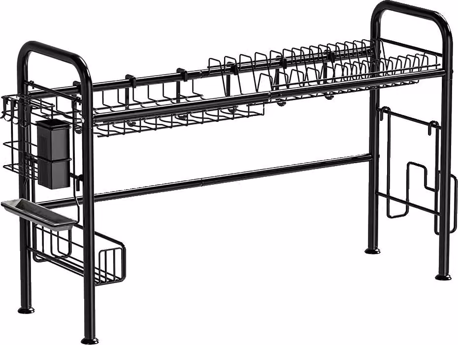 Scolapiatti, Acciaio al carbonio resistente, design di drenaggio efficiente, nero