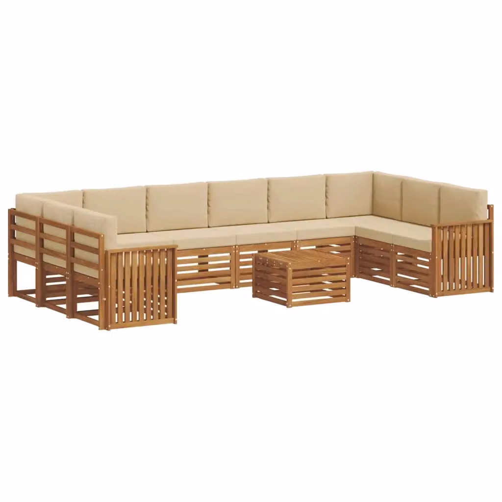 Set di divani da esterno vidaXL in legno di acacia con tavolo da caffè, composizione a L con cuscini, colore beige e marrone – 2