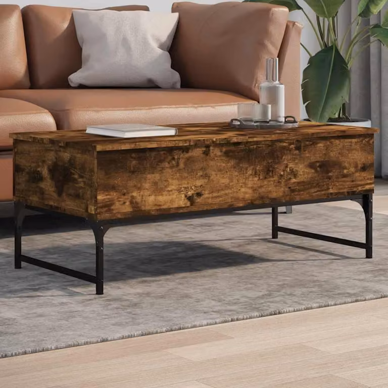 vidaXL Tavolino da salotto rettangolare in stile industriale in legno e metallo, colore marrone rovere, L 100 cm x P 50 cm x H 40 cm