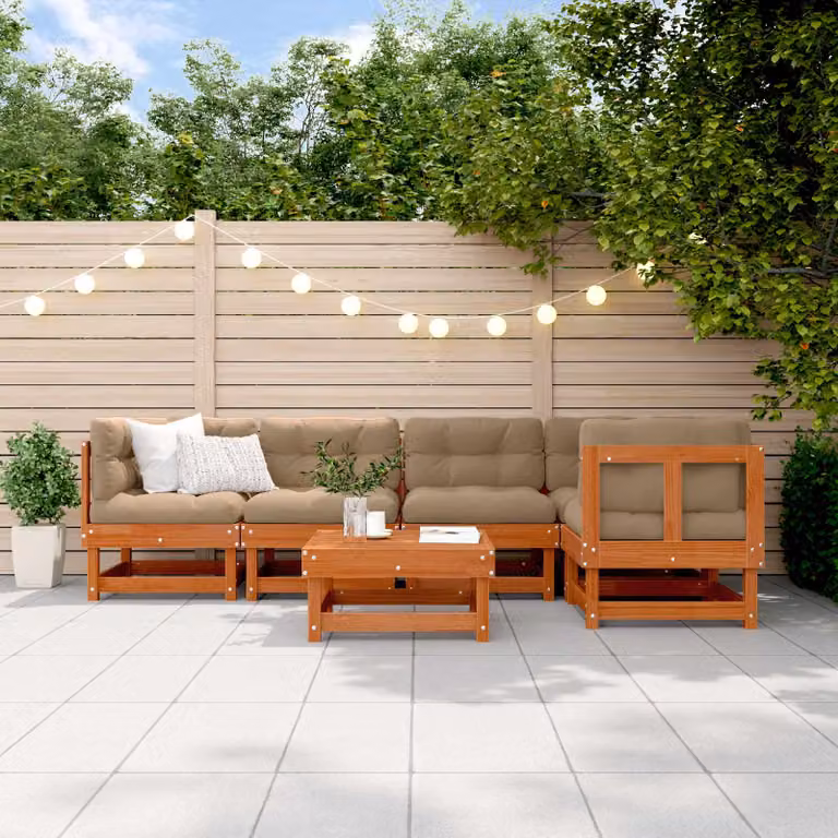 Set Lounge da Giardino vidaXL 6 pz in Legno di Pino Cerato Marrone con Cuscini e Tavolino