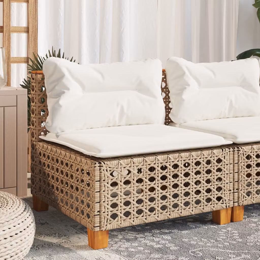 vidaXL Divano da giardino moderno in polyrattan con cuscini beige e struttura in legno di acacia