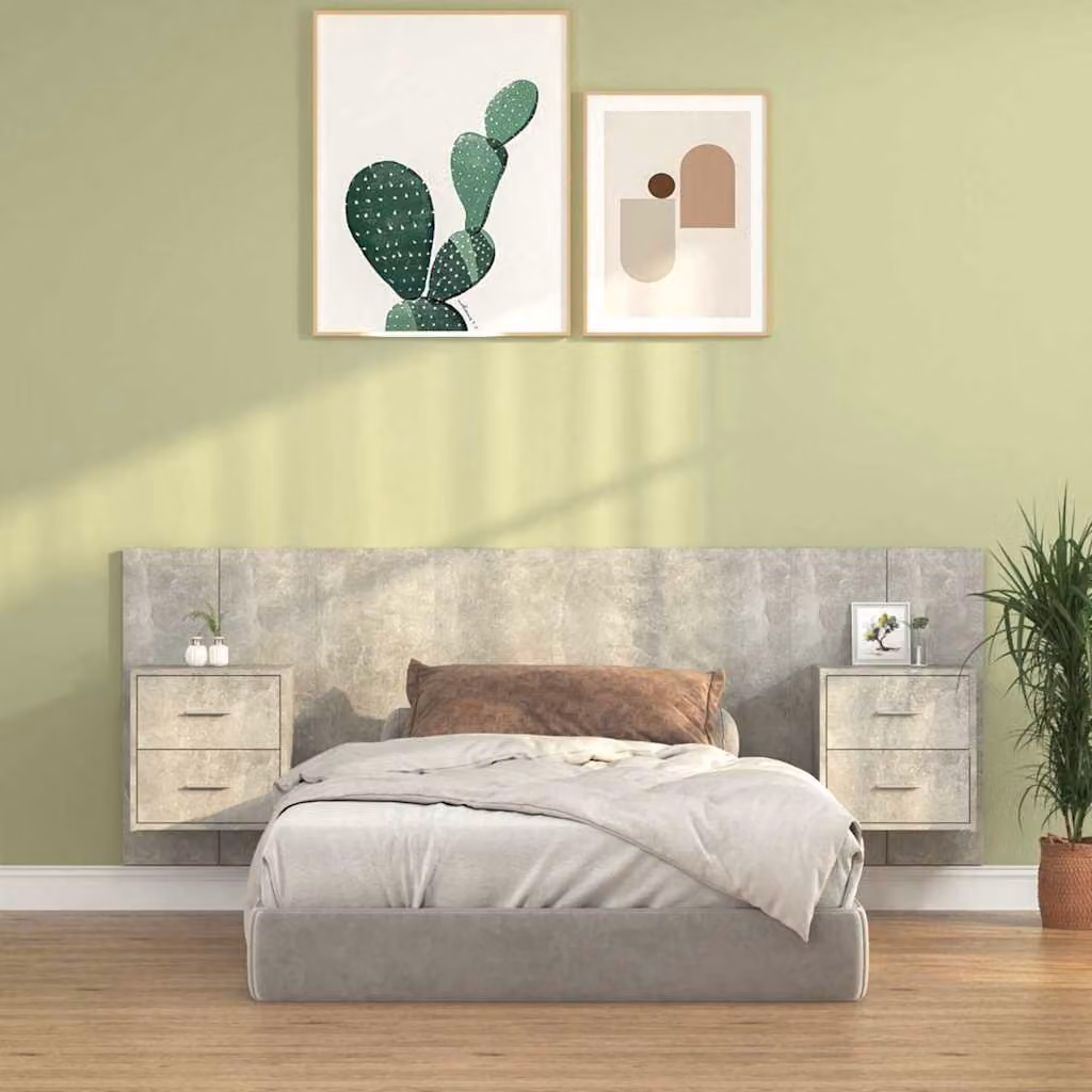 vidaXL Testiera Letto con Comodini Integrati in Legno Multistrato Grigio – 1