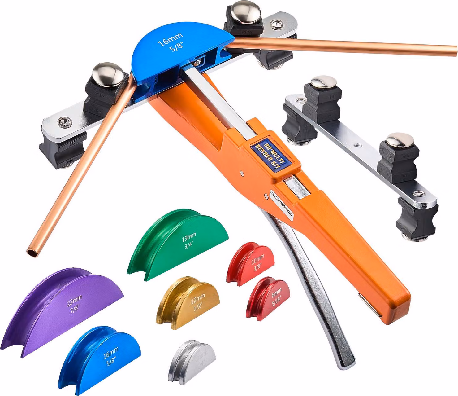 SucceBuy Curvatubi, 6-22 mm, curvatubi fino a 90°, avanti, con 7 ganasce colorate in lega di alluminio, utensile HVAC per tubi in rame nel settore del riscaldamento, della ventilazione e della climatizzazione