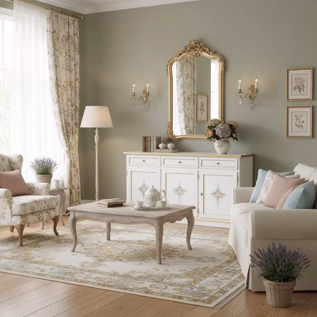 Madia credenza shabby chic con 3 ante in legno bianco e decorazioni floreali oro Mobili 2G L: 156 cm, P: 42 cm, H: 86 cm – 2