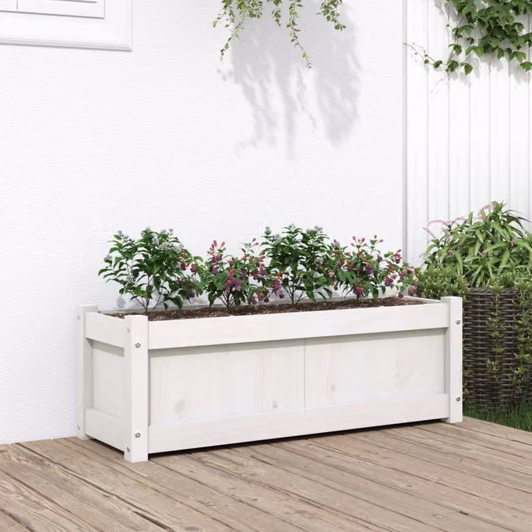 Fioriera da giardino vidaXL in legno di pino massello, colore bianco, L 90 x P 31 x H 31 cm