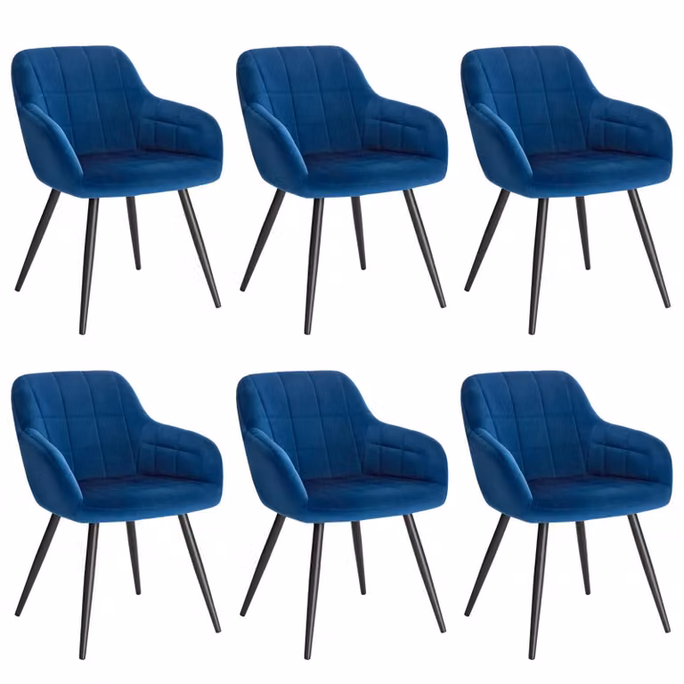 WOLTU Set di 6 sedie da pranzo Sedia da cucina Sedia imbottita Sedia di design con braccioli, con seduta in velluto, struttura in metallo, blu