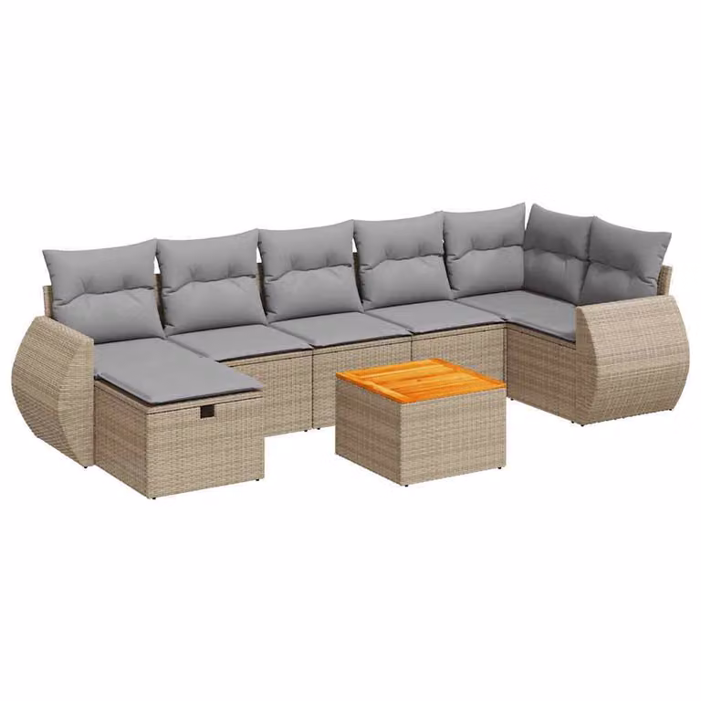 Set Divano da Giardino 8 pz con Cuscini Beige in Polyrattan