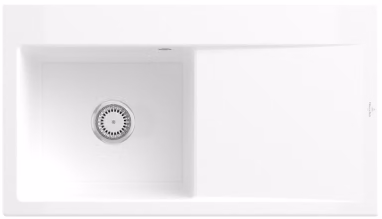 Lavello Villeroy&Boch con sgocciolatoio a sinistra, modello Subway Style 50, bianco alpino, 90x51 cm, Vetroceramica, comando manuale