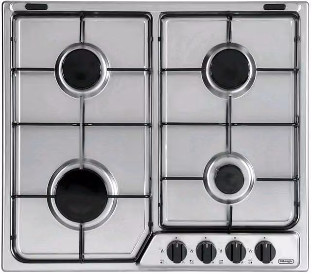 Piano cottura a gas da incasso DeLonghi YAF46ASV in acciaio inox color argento, 4 fuochi, 60 cm