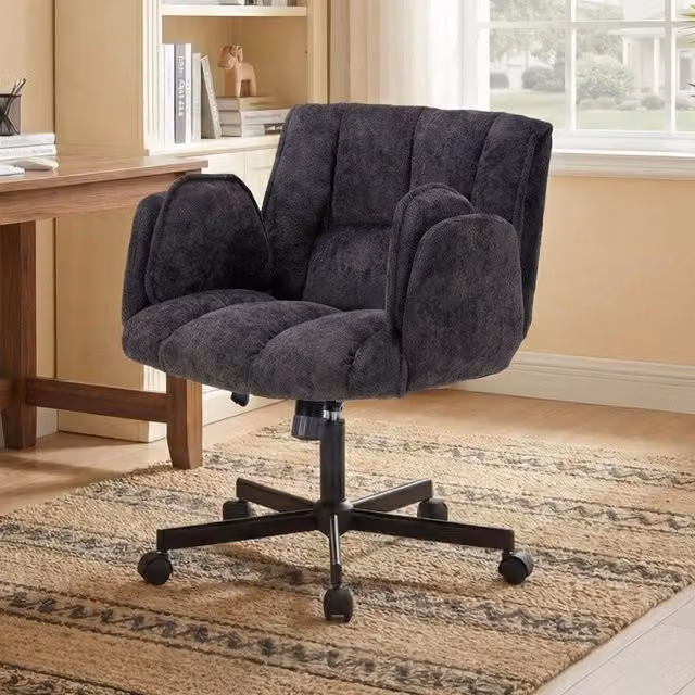 Sedia da Ufficio Girevole MINIMAL con Braccioli Pieghevoli e Ruote, Nero, Altezza Regolabile, L/P/H: 68 x 60 x 86 cm