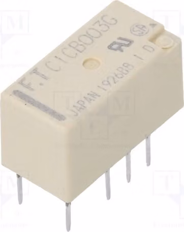 1x Relè: elettromagnetico, 0,3A/125VAC. Bobina: 3VDC, 2A. Modello: FTR-C1CB003G. Elettromagnetico