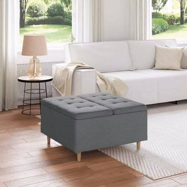 Pouf con contenitore vidaXL in tessuto grigio moderno L: 80 cm, P: 80 cm, H: 45 cm – 1