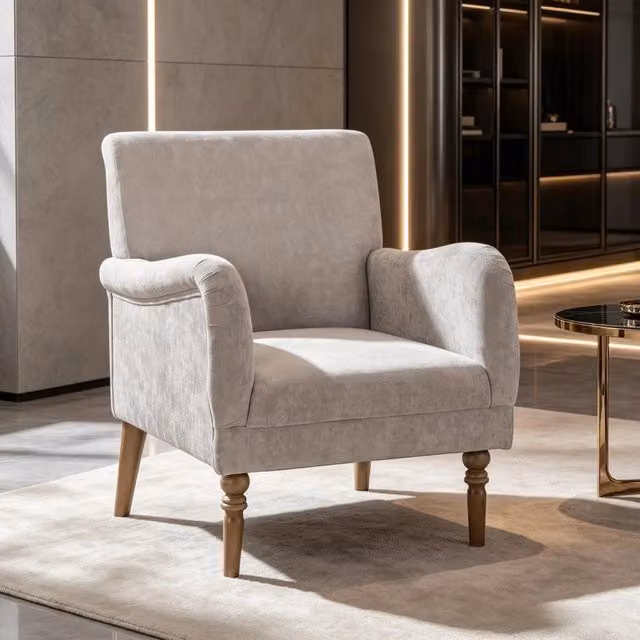 Poltrona relax WISHDOR singola in tessuto grigio con struttura in legno e braccioli per soggiorno o camera da letto – 1