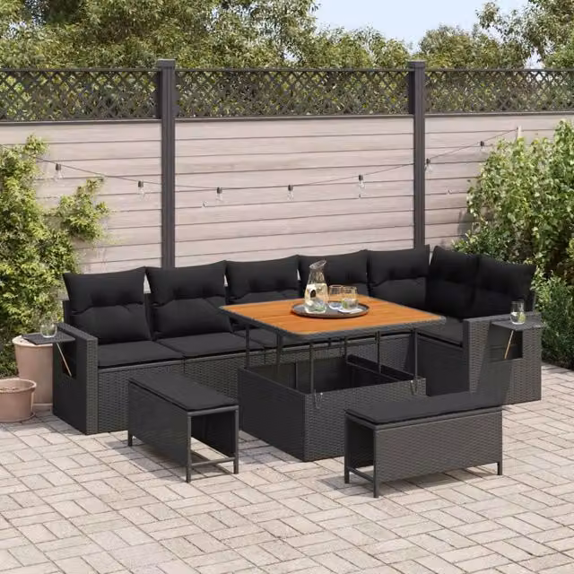 Set Divano da Giardino 11 pz Nero polyrattan 3363704