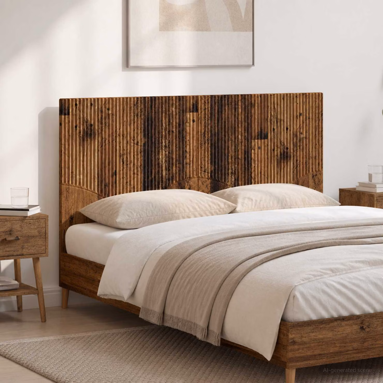 Testiera da muro vidaXL HOORN in legno ingegnerizzato marrone con mensola integrata L 120 x H 50 x P 10,4 cm