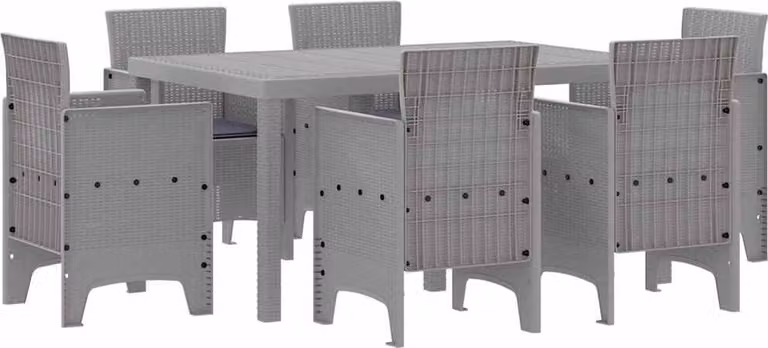 Set da Pranzo per Giardino 7 pcs Grigio chiaro Rattan Polt