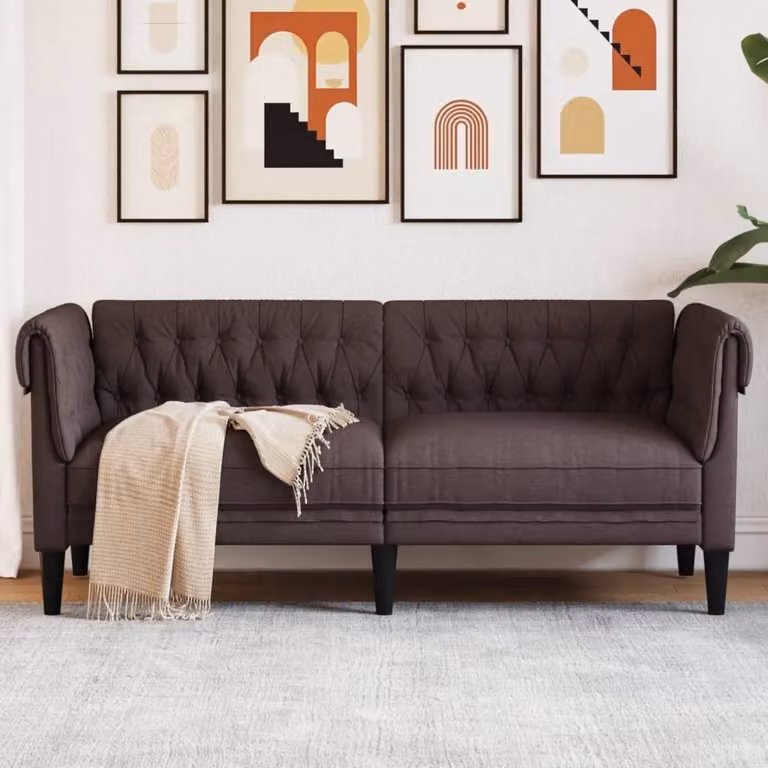 Maison Exclusive - Divano Chesterfield a 2 posti, color marrone scuro, rivestito in tessuto