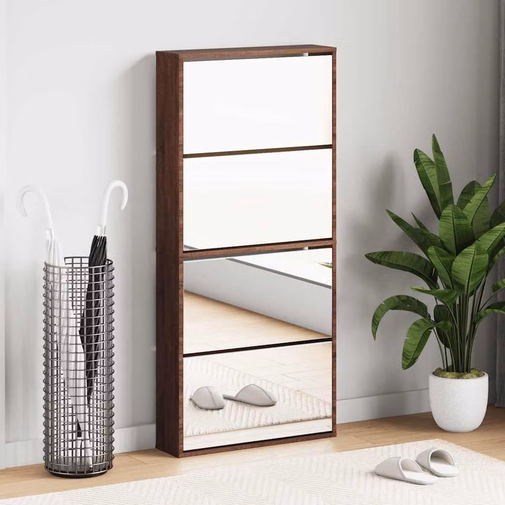 Scarpiera con specchio vidaXL in rovere marrone con scomparti basculanti L: 63 cm, P: 17 cm, H: 134 cm – 1