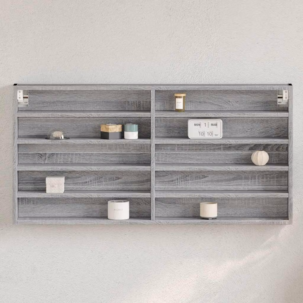 Armadietto Vetrina da Parete vidaXL in Legno MDF Grigio con Ante in Vetro L 100 x P 8,5 x H 50 cm