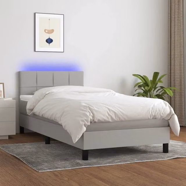 Letto a Molle Materasso e LED-Struttura Letto con Materasso Grigio Chiaro 90x200 cm Tessuto 389898