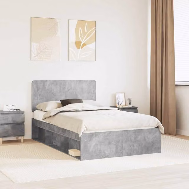 Struttura del letto-Giroletto Grigio Concret¨¨ 135 x 190 cm Pino massello 871434