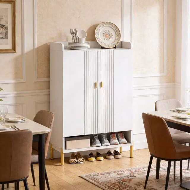 Scarpiera moderna REDOM in legno e metallo bianco e oro L: 75 cm, P: 36,5 cm, H: 110 cm