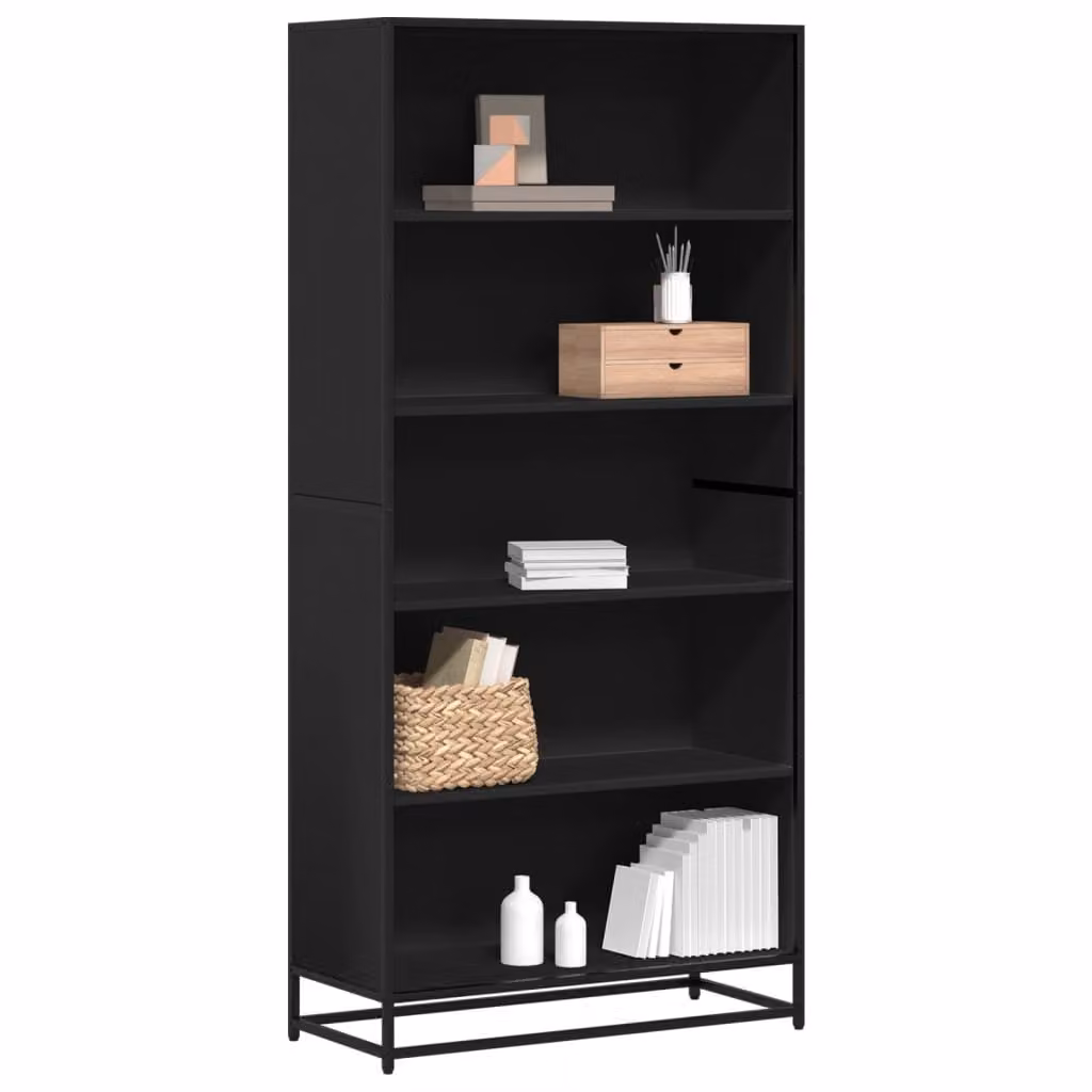 Libreria Industrial nera vidaXL in legno e metallo con pannello posteriore L: 80,5 cm, P: 35 cm, H: 170,5 cm – 1