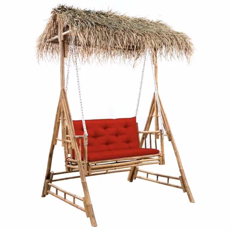 vidaXL Altalena Hollywood con foglie di palma e cuscini 202 cm in bambù