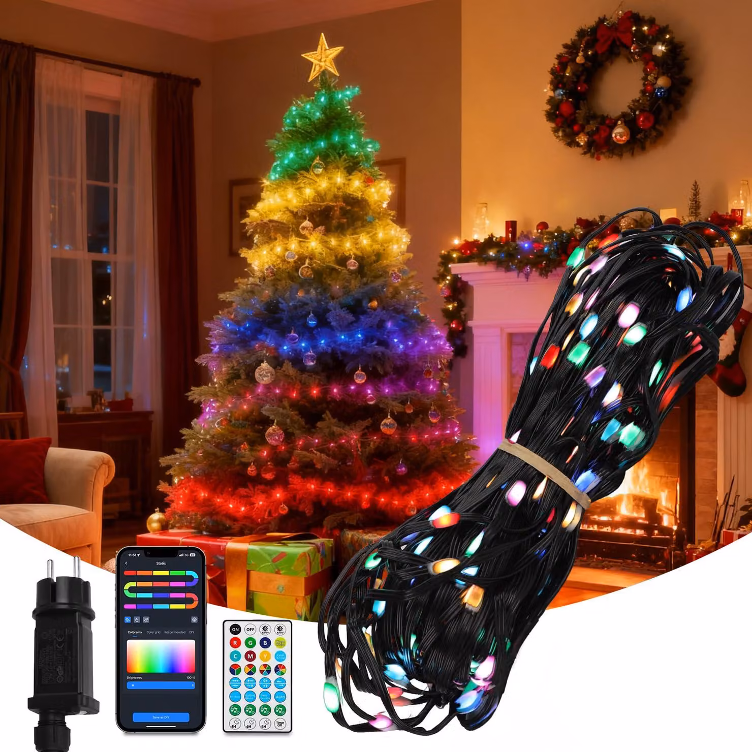 Catena luminosa LED RGBIC, 13 metri, 100 LED, con controllo tramite app per la sincronizzazione con la musica