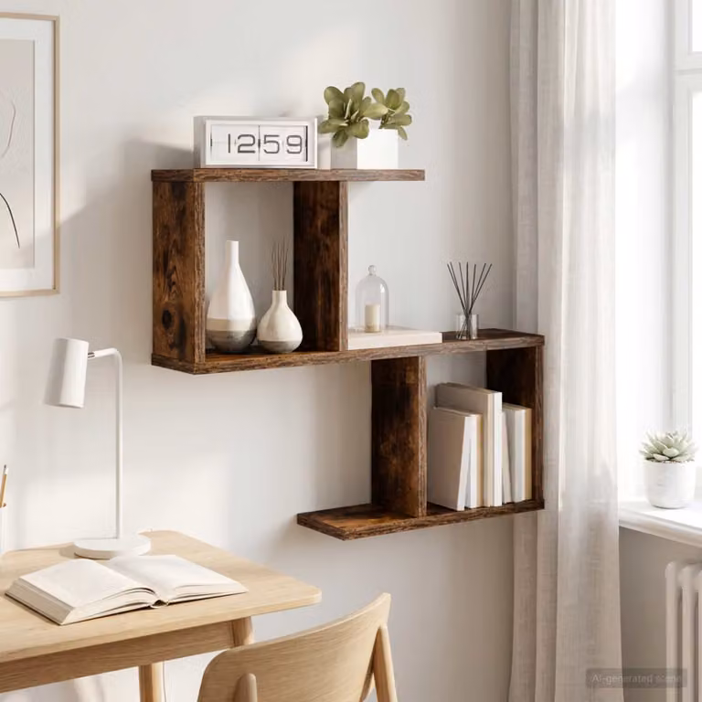 Scaffale da parete moderno vidaXL in legno MDF colore Rovere Fumo L: 60 cm, P: 12 cm, H: 50,5 cm