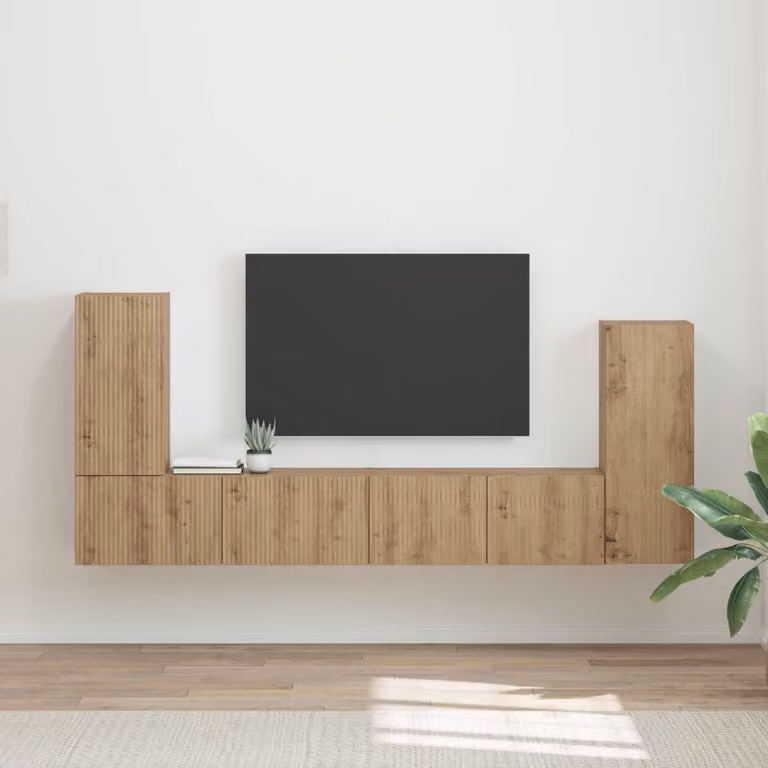 Set mobile TV moderno vidaXL in legno ingegnerizzato color rovere artigianale marrone per soggiorno e home office