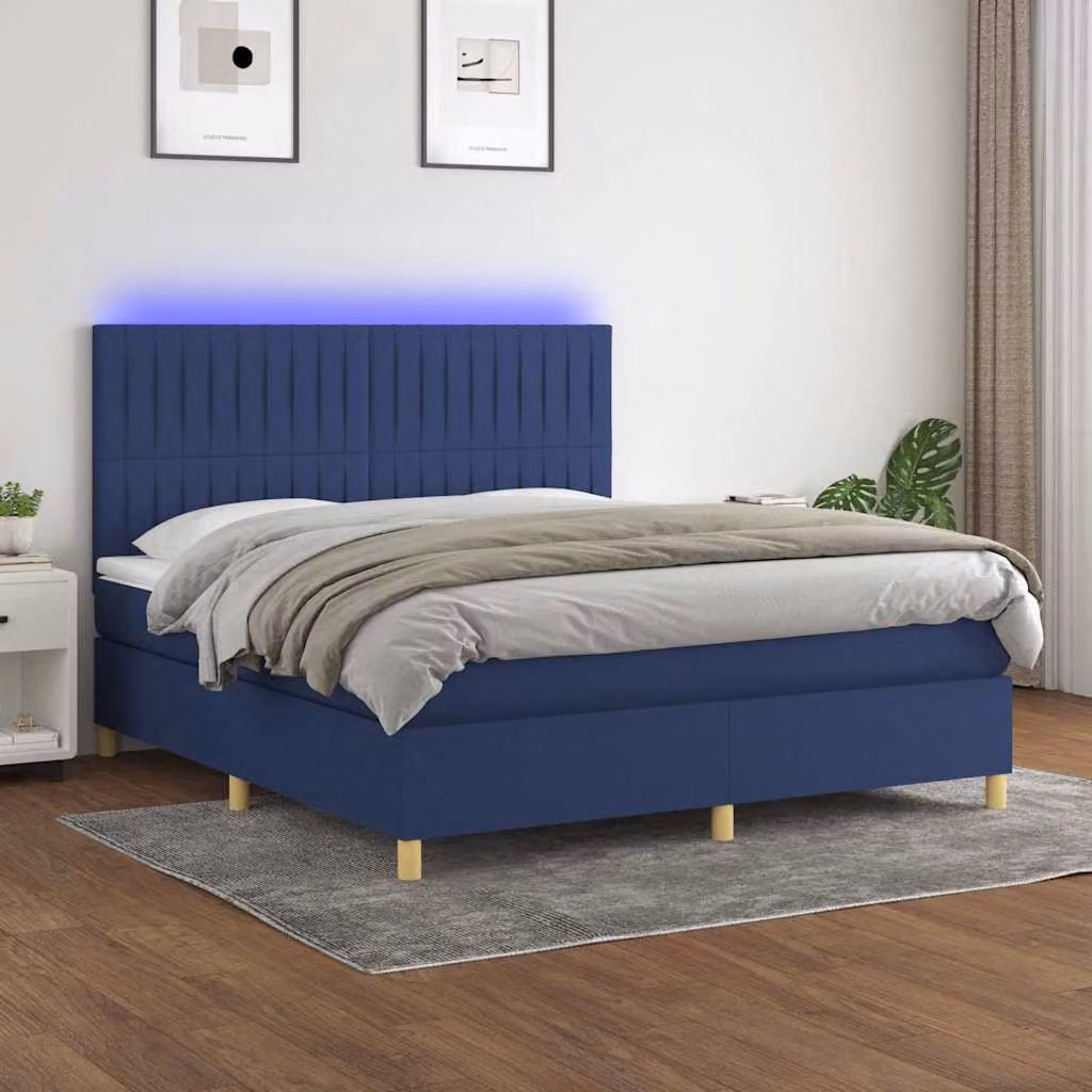 Letto Ibrido con Materasso vidaXL in Tessuto con Illuminazione LED Blu e Porte USB L/P: 180 x 200 cm – 1