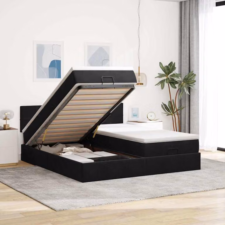 Struttura Letto con Contenitore a Sollevamento vidaXL in Velluto Nero L 200 x P 200 x H 28 cm