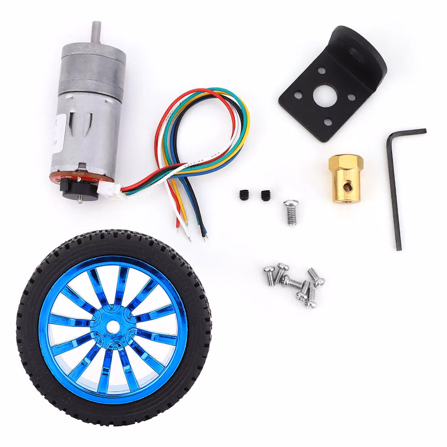 Motore a ingranaggi fai-da-te con encoder, staffa di montaggio e kit di ruote da 65 mm per robot "smart car" (DC 12 V, 200 giri/min)