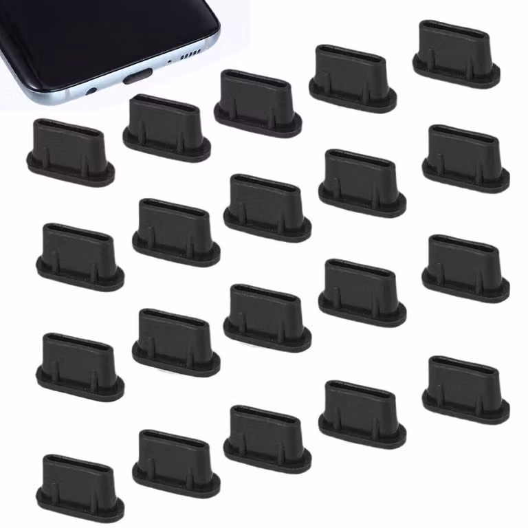 Tappi antipolvere USB-C - Confezione da 20 - Protezioni in silicone per connettori USB-C - Tappi per connettori compatibili con iPhone, Samsung Galaxy e Google Pixel - Colore: nero
