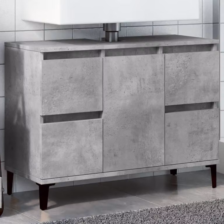 Mobile Lavabo vidaXL Grigio Cemento in Legno Multistrato L: 80 cm, P: 33 cm, H: 60 cm