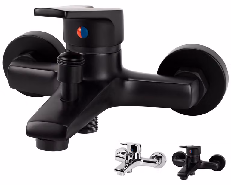 Miscelatore monocomando per vasca, da montare a parete, in ottone nero, design quadrato