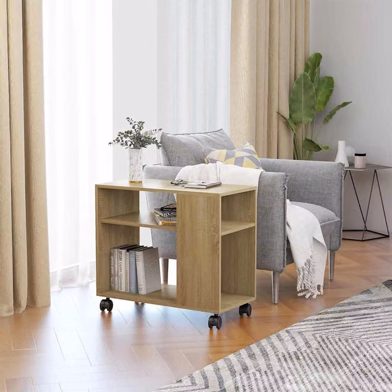 Tavolino da salotto vidaXL in legno rovere color marrone, design moderno e rettangolare, L: 70 cm, P: 35 cm, H: 60,5 cm