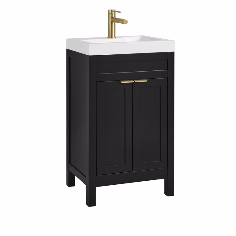 Mobile Bagno Grigio Nero da 500mm con Lavabo e Maniglia Moderna con Impugnatura a Dito in Oro Satinato - Warwick
