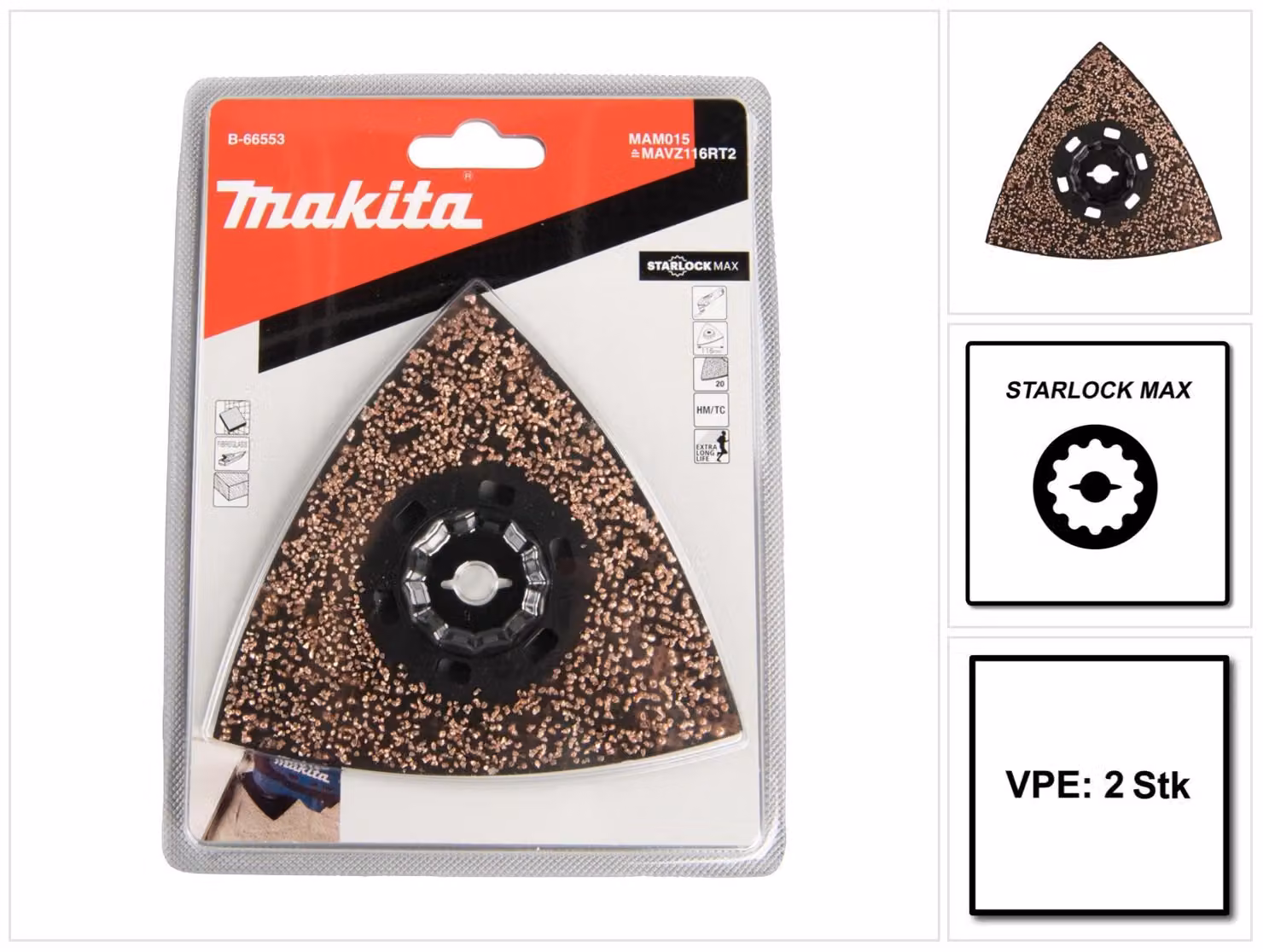 Makita MAM015 Piastra a delta in metallo duro 116 mm K20 Starlock Max 2 pezzi ( 2x B-66553 ) extra Long Life