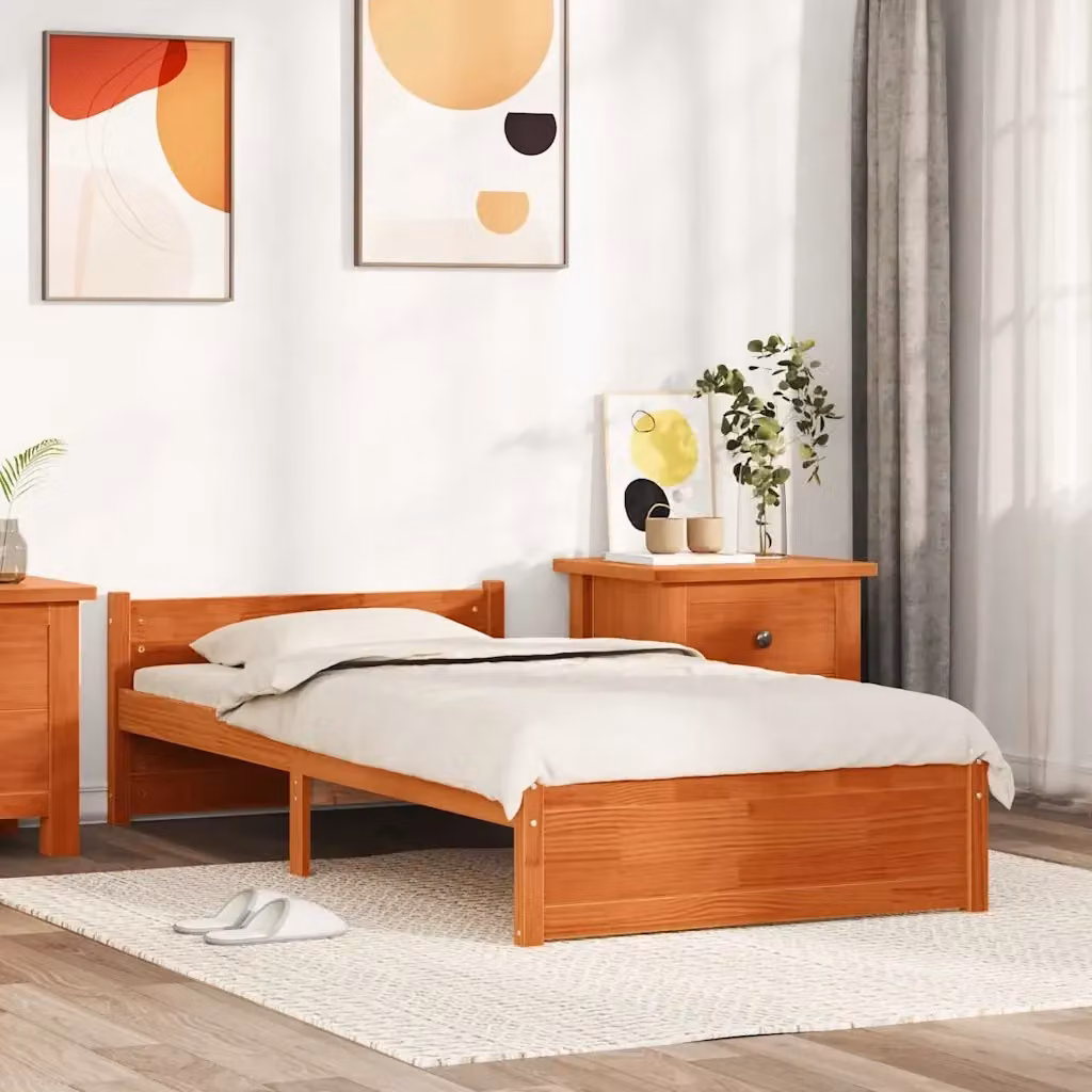 Letto singolo moderno in legno di pino color marrone cerato L: 195,5 cm, P: 95,5 cm, H: 51 cm – 2