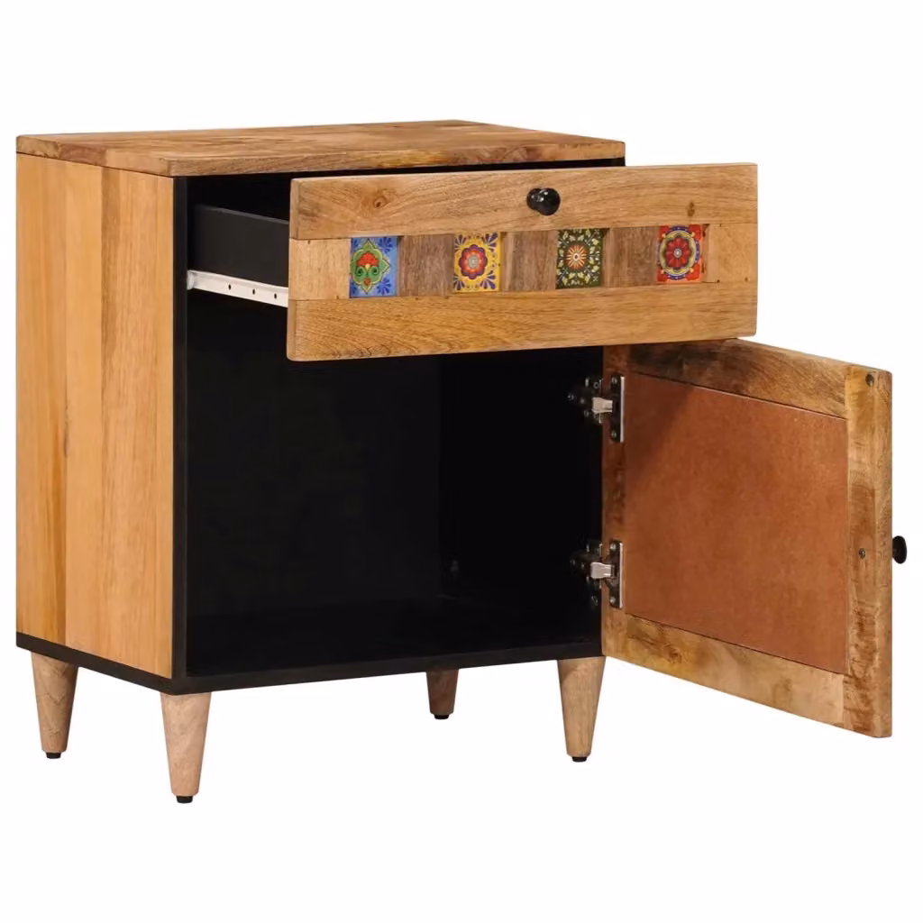Armadio da notte in legno di mango color marrone stile etnico geometrico vidaXL L/P/H: 50 x 33 x 60 cm – 2