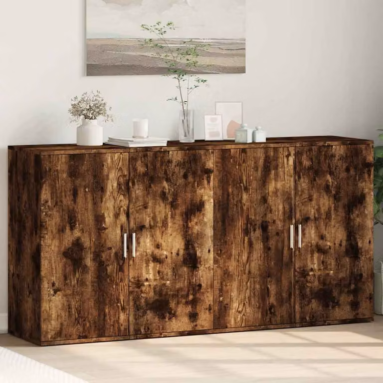 Set di 2 credenze moderne vidaXL in legno multistrato color rovere fumo L: 79 cm, P: 38 cm, H: 80 cm