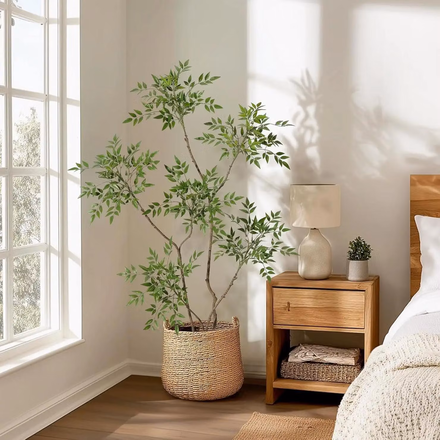 Nandina artificiale (bambù celeste) - Albero artificiale in vaso - Altezza 150 cm - Foglie realistiche - Per interni ed esterni - Da appoggio - Facile da curare