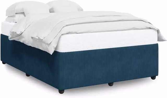Letto matrimoniale moderno in velluto blu con struttura in legno di pino L/P/H: 140 x 200 cm
