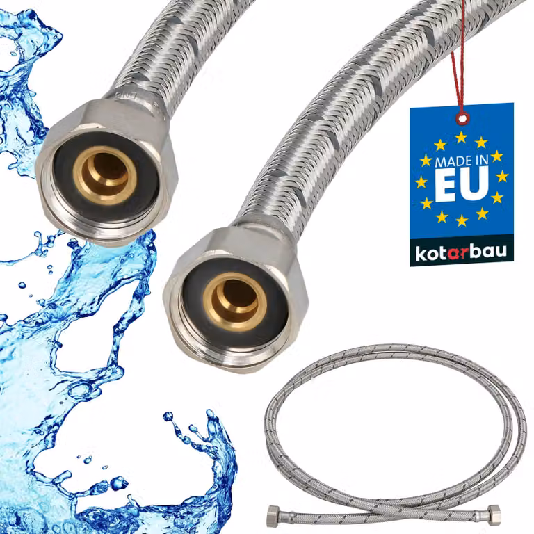 KOTARBAU® Tubo Flessibile per Rubinetto 1/2“ x 1/2“ Rivestito in Acciaio Inox 250 cm Tubo Flessibile per Rubinetto Cucina Argento
