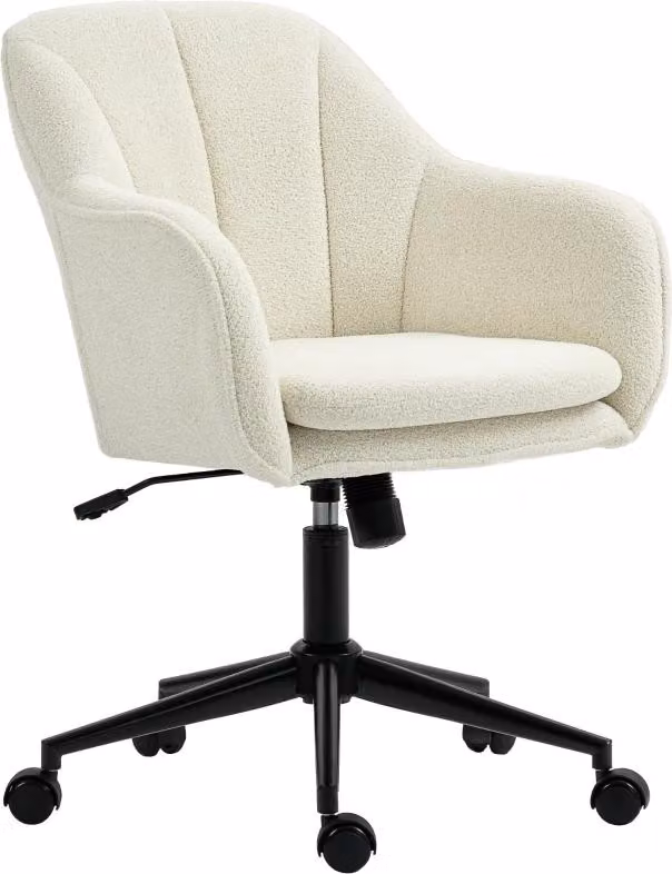 Sedia da ufficio con rivestimento in tessuto effetto velluto, sedia da trucco con schienale curvo, per camera da letto, soggiorno, beige