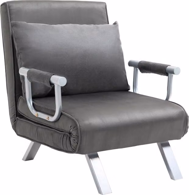 EasyComfort Poltrona Letto Singolo 3 in 1 con Schienale Reclinabile su 5 Livelli e Cuscino, Divano Letto Pieghevole in Microfibra e Metallo, L: 65 cm, P: 69 cm, H: 80 cm, Grigio – 1